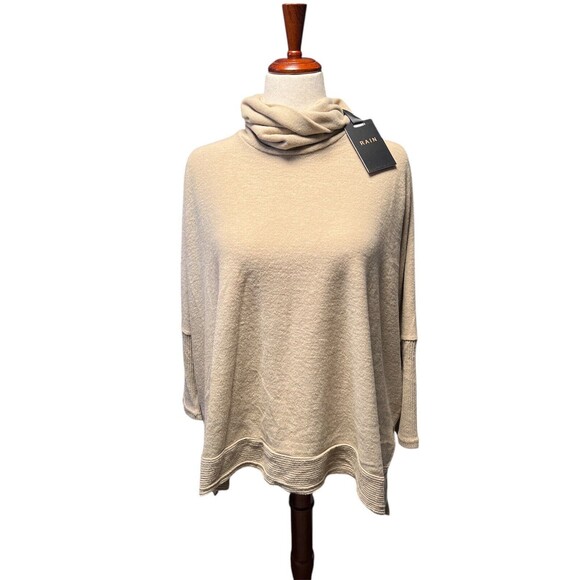 Rain Oversized Turtle Neck poncho feels like Cashmere soft beige sweater size M - Picture 4 of 6